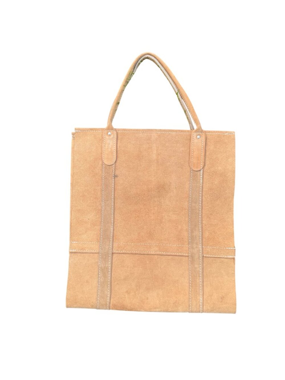 Suede Firewood Log Carrier Tote Brown Suede Handles Stitch Detailing TOM Vtg 80s - Picture 2 of 7